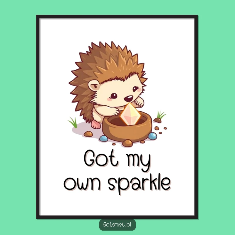 Funny Hedgehog Gem Dig Poster: Determined Art, Hilarious Gift for Collectors