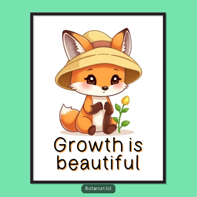 Funny Fox Sunhat Poster - Curious Sprout Art Print