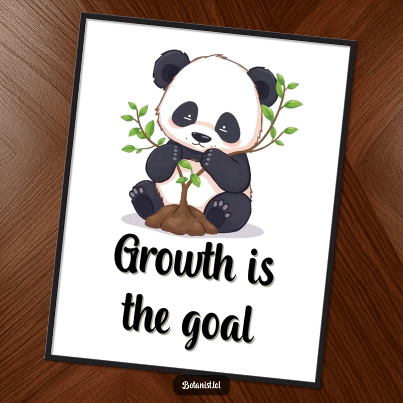 Funny Panda Poster: A focused panda diligently repots a small tree, bringing a sense of calm and garden dedication to your wall.
