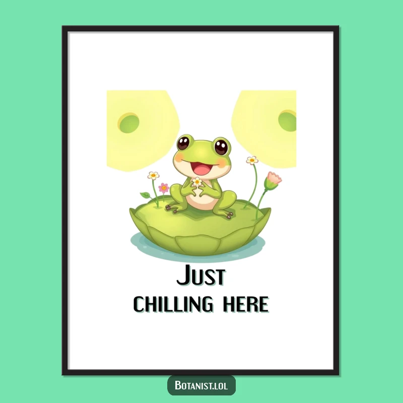 Funny Delighted Frog Lily Pad Poster - Bring Tranquil Pond Scenes to Your Walls