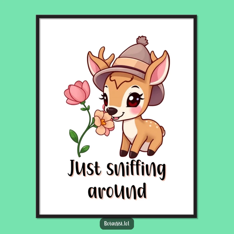 Funny Happy Deer Hat Bloom Poster - Bring Nature's Whimsy and Laughter to Your Walls
