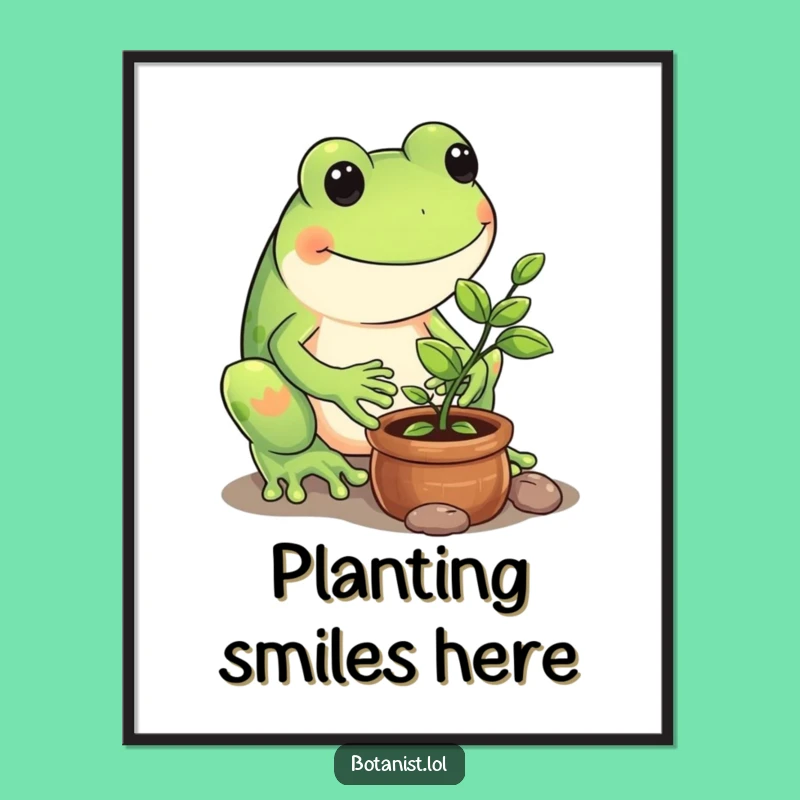 Funny Frog Gardener Poster - Whimsical Nature Art Funny Gift