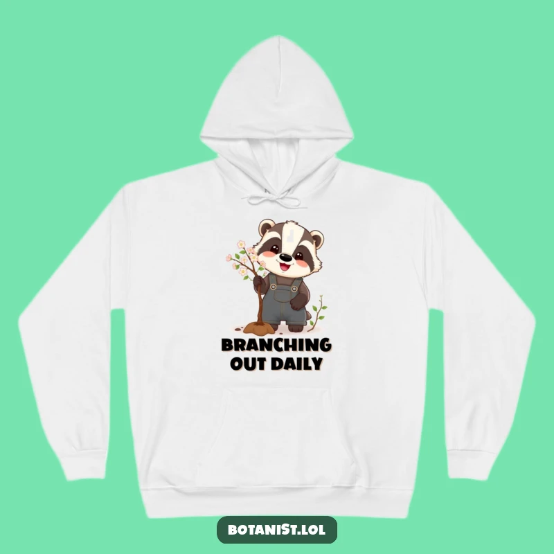 Funny Badger Hoodie: Cozy Warmth with a Happy Gardener Pruning a Tree