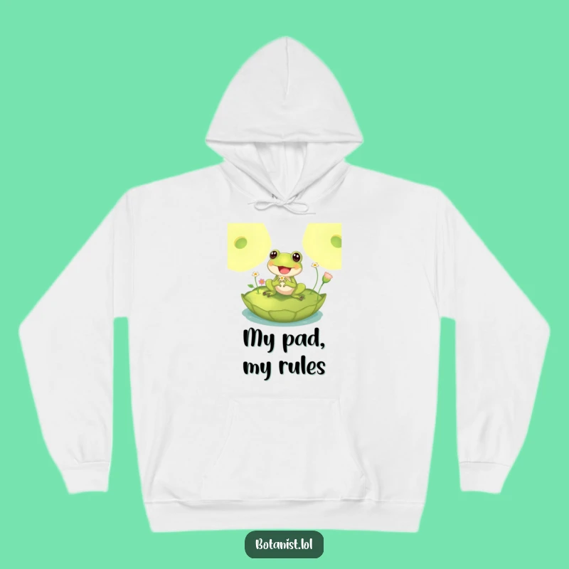 Funny Delighted Frog Lily Pad Hoodie - Cozy Comfort for Pondside Relaxation