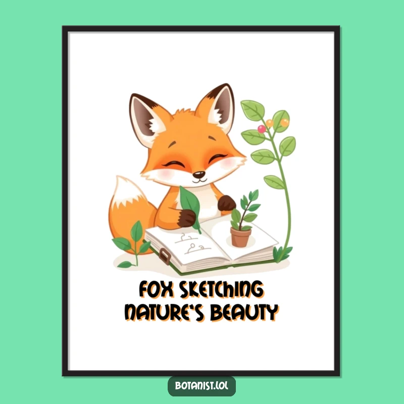 Funny Free Printable Wall Art: Fox Artist & Leaf - Whimsical Nature Art Print!