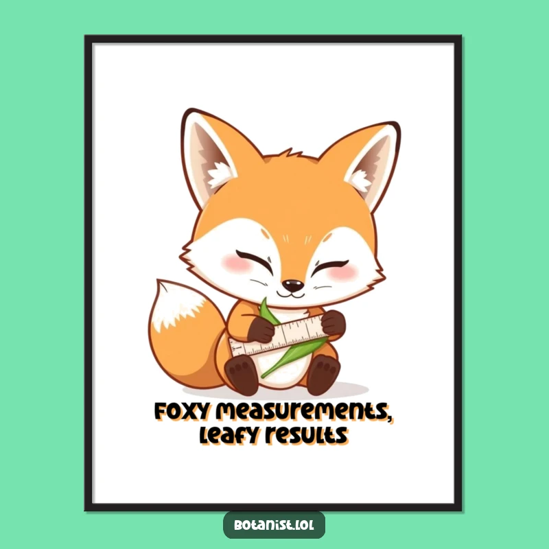 Free Printable Wall Art: Funny Fox Measuring Leaf, Downloadable Nature Decor
