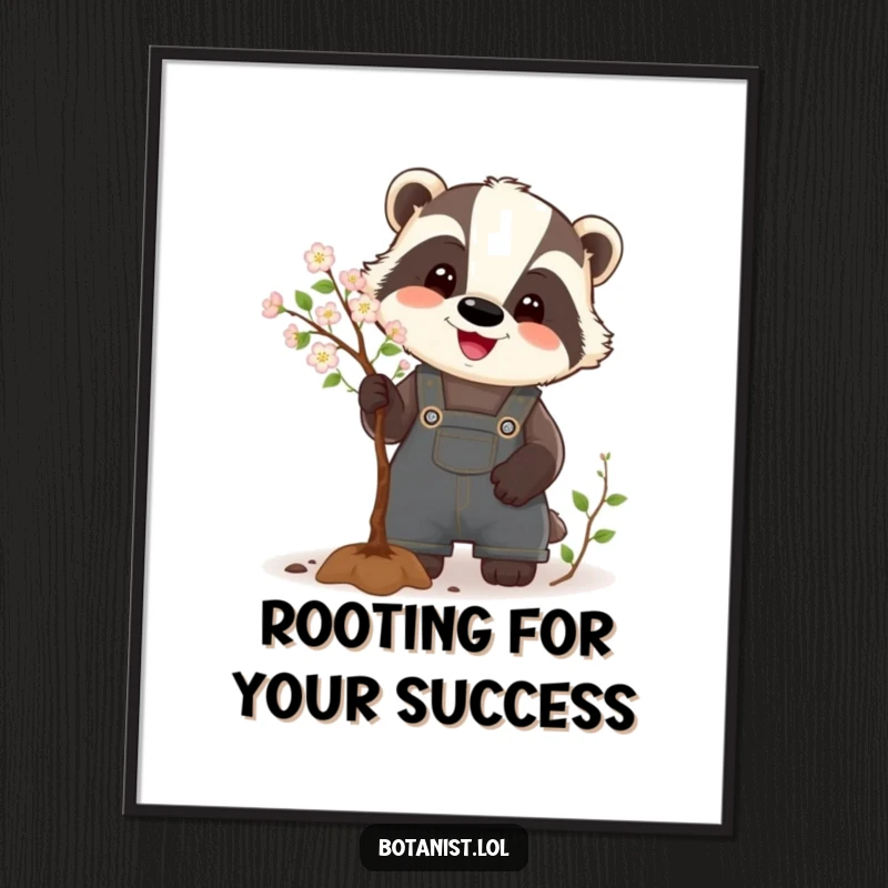 Funny Free Printable Wall Art: A badger in overalls humorously pruning a miniature tree, perfect decor.
