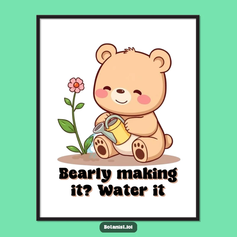 Funny Free Printable Wall Art: Bear Watering Plant - Heartwarming Downloadable Art!