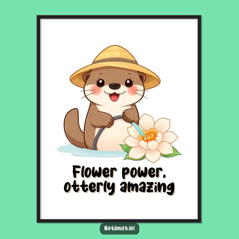 Funny Free Printable Wall Art Cute Otter Watering Flower Home Decor Downloadable