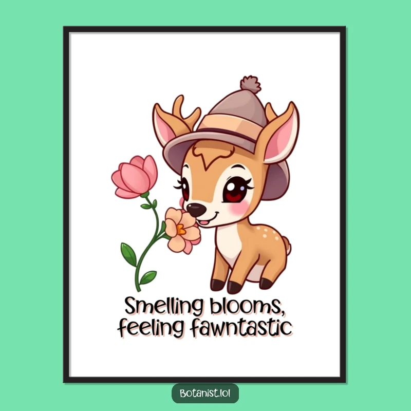 Funny Free Printable Wall Art: Happy Deer Hat Bloom Lover Downloadable Art