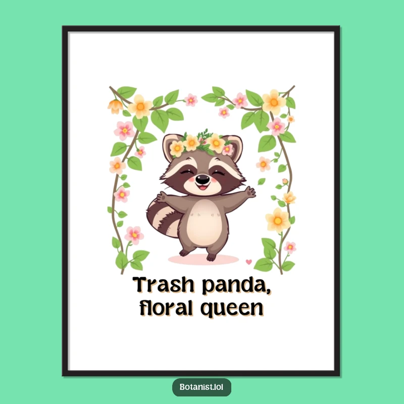Funny Free Printable Wall Art: Raccoon Flower Crown Dance, Whimsical Downloadable Decor!