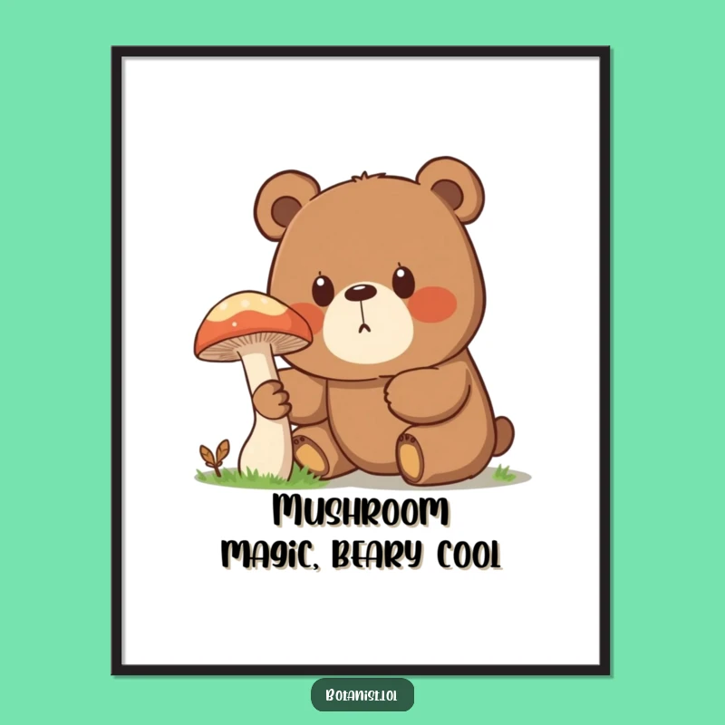 Funny Free Printable Wall Art: Surprised Bear Mushroom Lover Downloadable Art