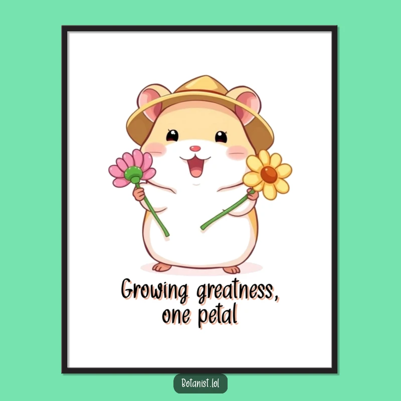 Funny Free Printable Wall Art: Hamster Flower Present - Cheerful Decor