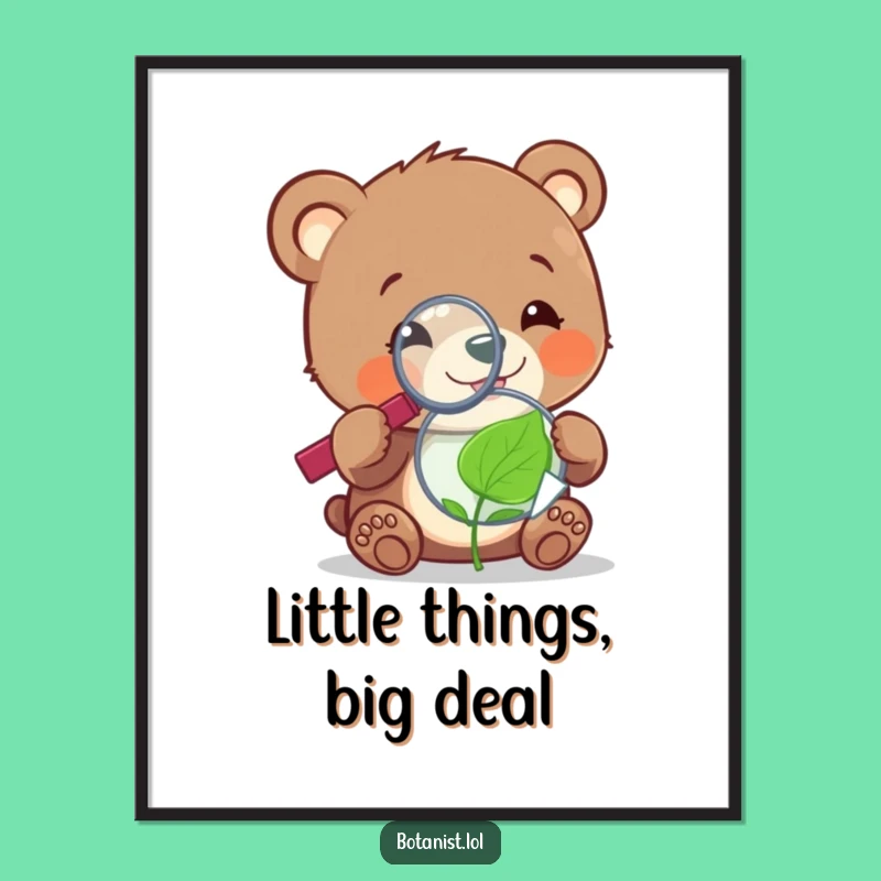 Funny Free Printable Wall Art: Bear Cub & Leaf - Curious Downloadable Decor