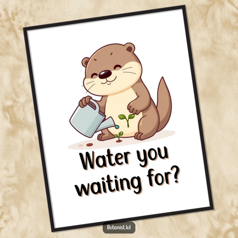 Funny Free Printable Otter Wall Art: A cute otter tenderly waters a small seedling, bringing nature's humor indoors.