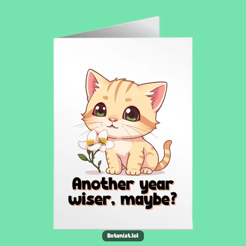 Free Printable Birthday Card: Funny Cat Sniffing Flower Humor Downloadable Gift