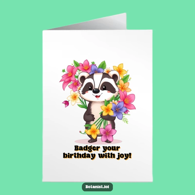Happy Badger Birthday Free Printable Greeting Card - Funny Flowers Downloadable Gift