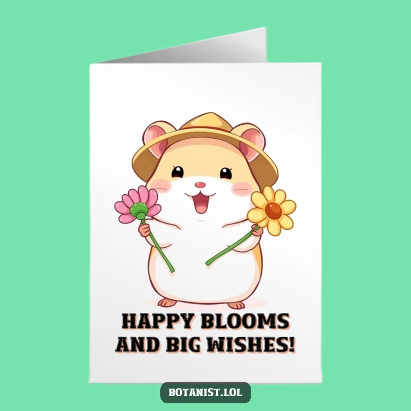 Free Printable Birthday Card: Hamster's Flower Power - Cheerful Downloadable Gift