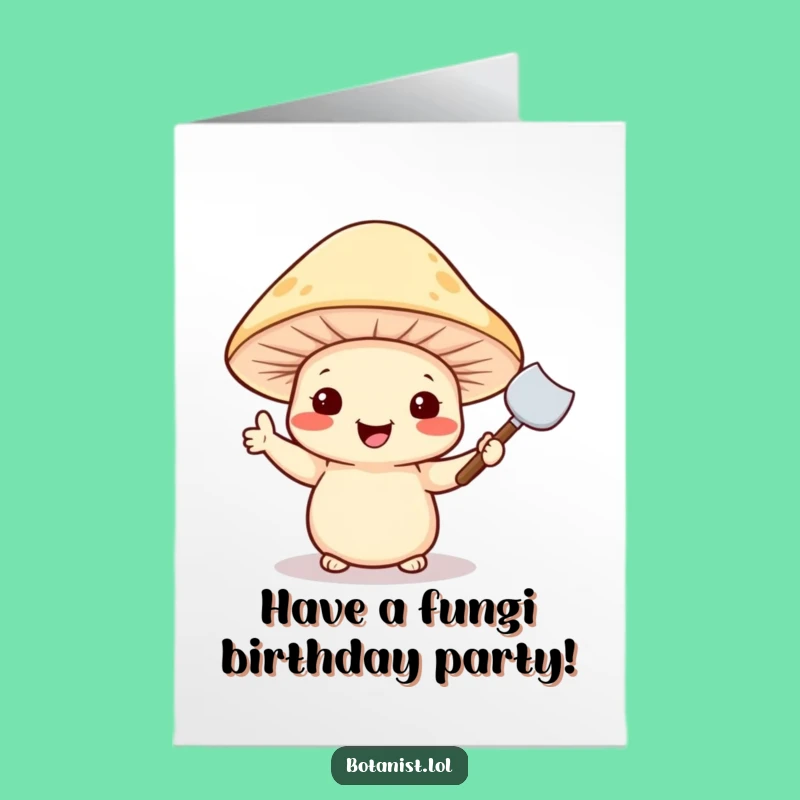 Free Printable Birthday Card: Cheerful Mushroom Gardener, Hat & Trowel, Hilarious Downloadable Gift