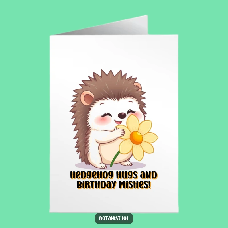 Free Printable Birthday Card: Happy Hedgehog Hugs Flower - DIY Downloadable Gift