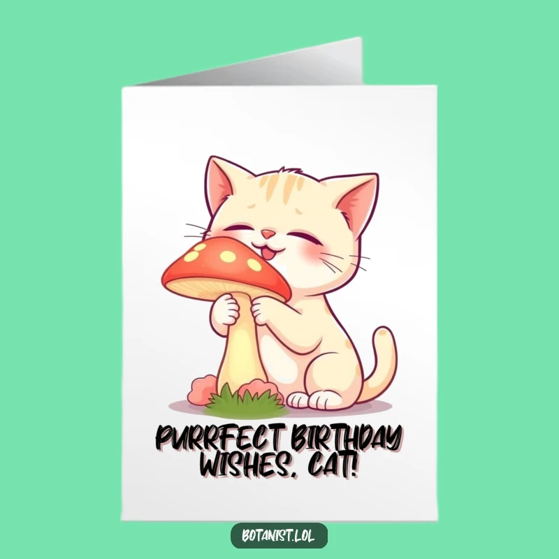 Free Printable Cat Mushroom Birthday Card: Funny Downloadable Gift for Cat Lovers