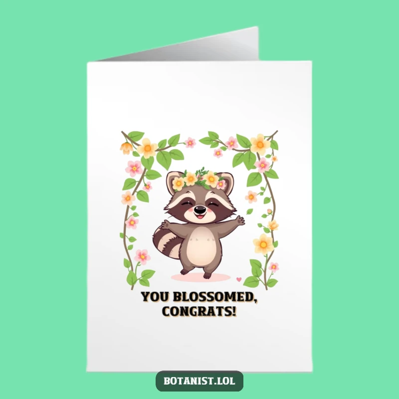 Free Printable Congrats Card: Raccoon Celebration Dance, Funny Downloadable Gift!