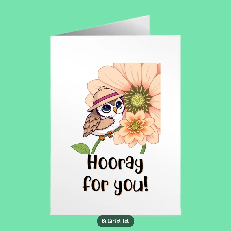 Free Printable Congrats Card: Owl Hat & Flower - Celebrate Discoveries with Humor!
