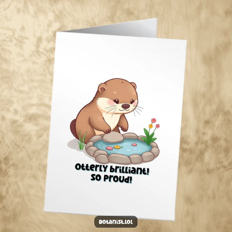 Funny Free Printable Congratulations Card: Otter proudly tends a miniature garden, a delightful DIY greeting.