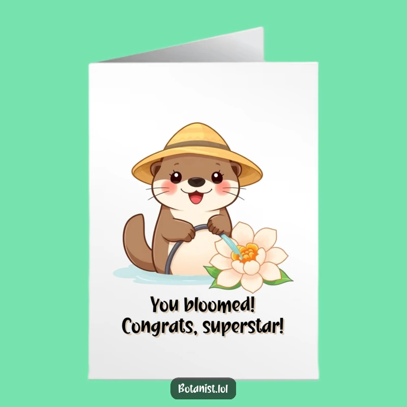 Free Printable Congratulations Card Funny Otter Watering Flower DIY Downloadable