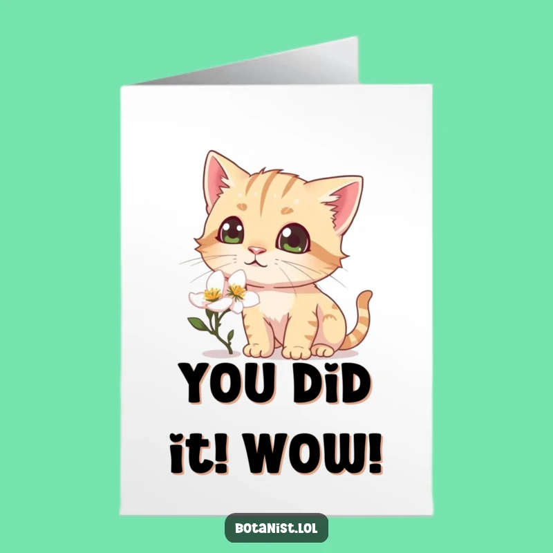Free Printable Congrats Card: Funny Cat Flower Delight - Humorous Downloadable Gift