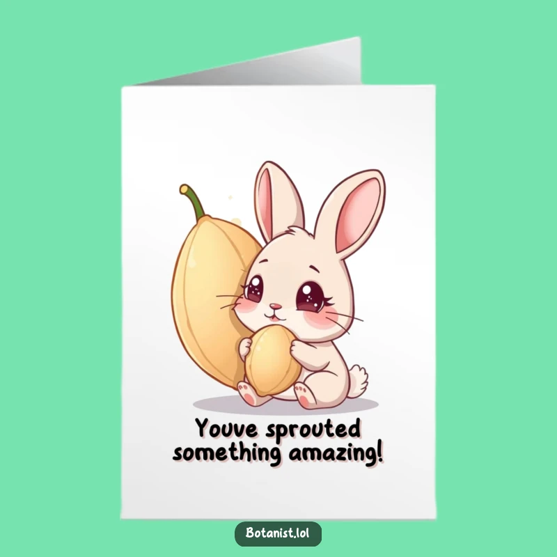 Free Printable Congrats Card: Curious Rabbit Sees Big Seed Funny Downloadable Gift