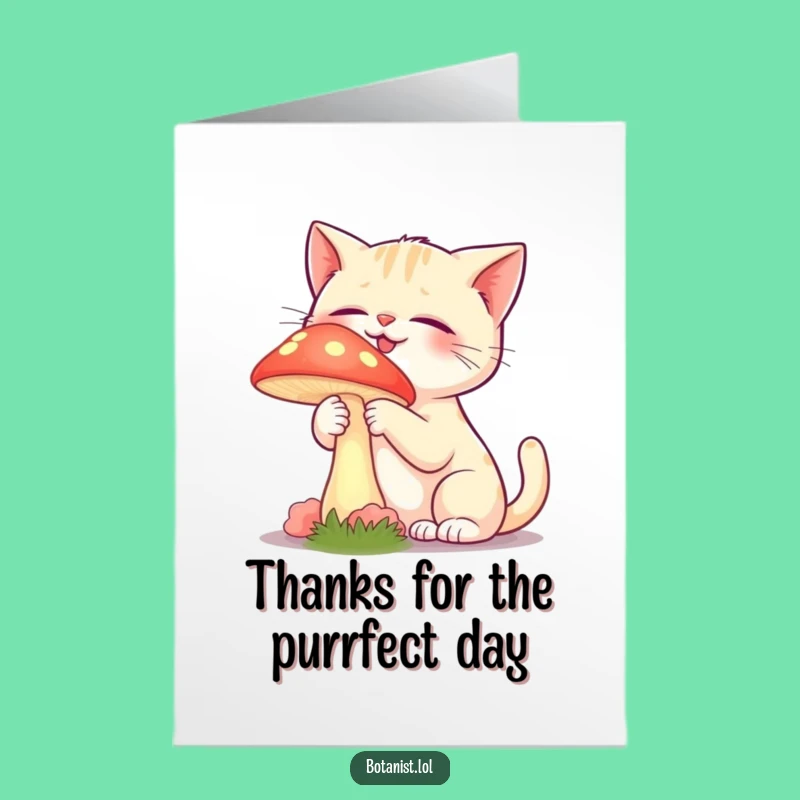 Free Printable Cat Mushroom Thank You Card: Funny Downloadable Gift for Kind Souls