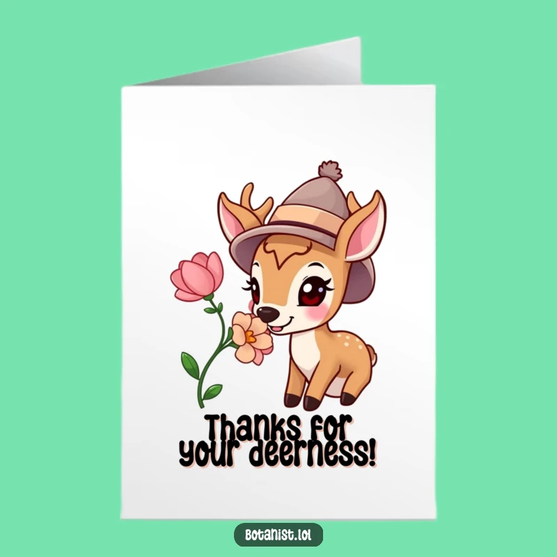 Free Printable Thank You Card: Happy Deer Cheerful Hat Funny Downloadable Gift