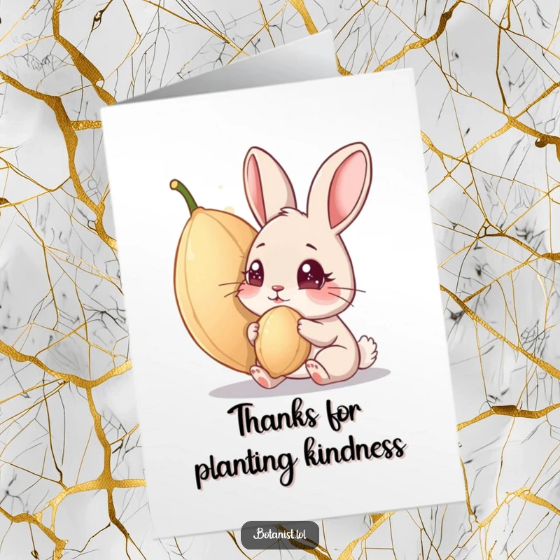 Funny Free Printable Thank You Card: A curious rabbit gazes admiringly at a massive, potentially magical, seed.