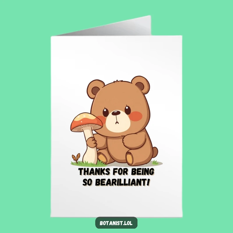 Free Printable Thank You Card: Surprised Bear Mushroom Funny Downloadable Gift