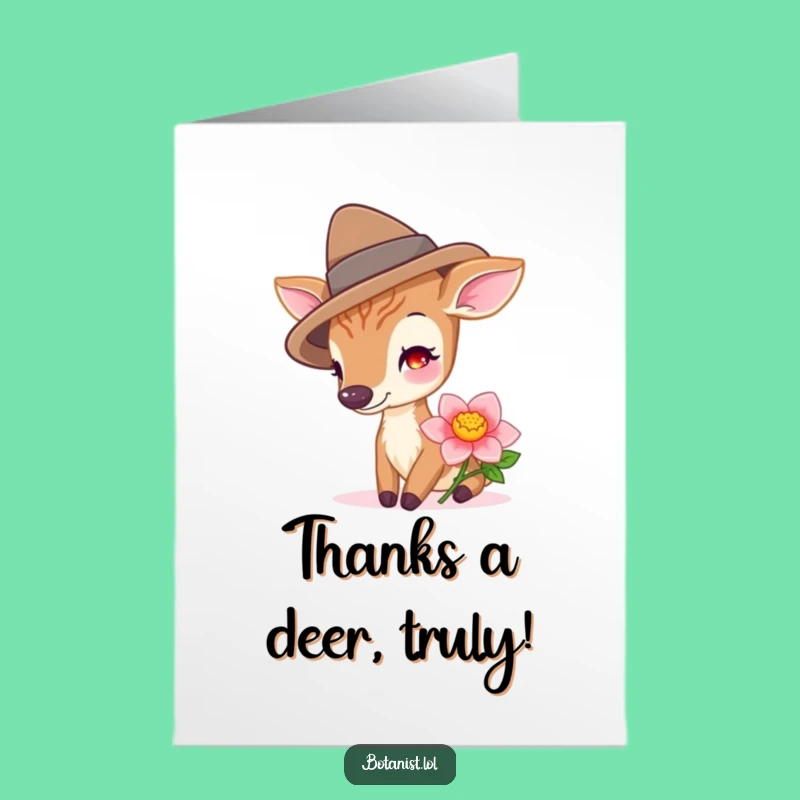 Free Printable Thanks Card: Deer Hat Bloom Funny Downloadable Gift for Expressing Gratitude