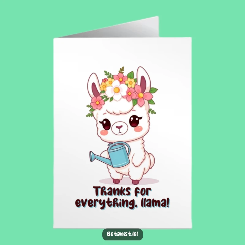Free Printable Thank You Card: Grateful Llama Gardener - Funny Downloadable Gift