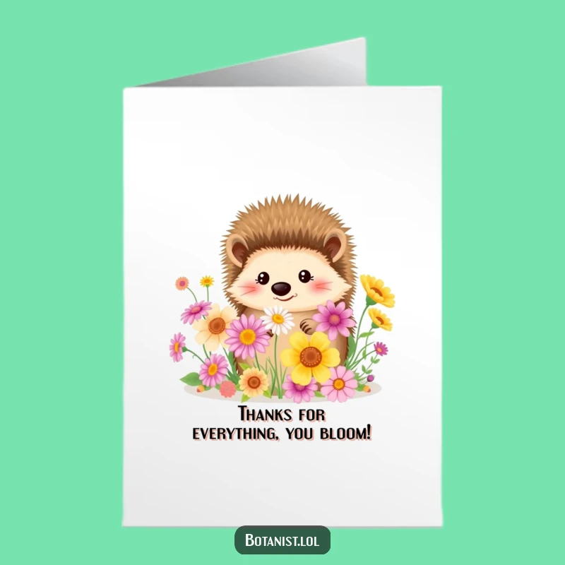 Free Printable Thank You Card: Hedgehog's Floral Gift, Sweet Downloadable Gift