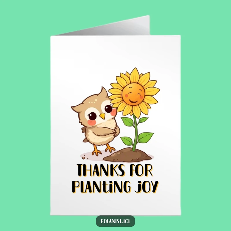 Free Printable Owl Thank You Card: Laughing Sunflower Gratitude Downloadable