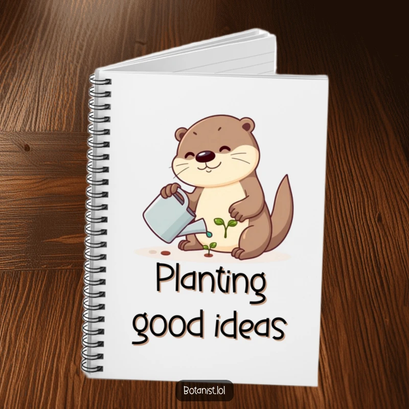 Funny notebook featuring a playful otter tending to a seedling, perfect for jotting notes with a touch of garden humor.