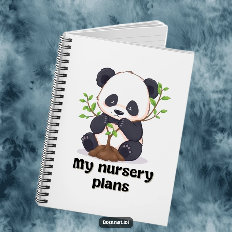 Funny Panda Notebook: A diligent panda repots a miniature tree, ideal for jotting down ideas with a touch of zen.