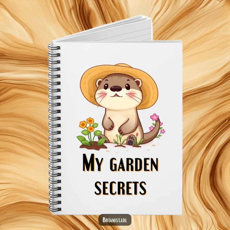 Funny notebook cover with a playful otter in a sunhat tending a garden, ideal for note-taking.
