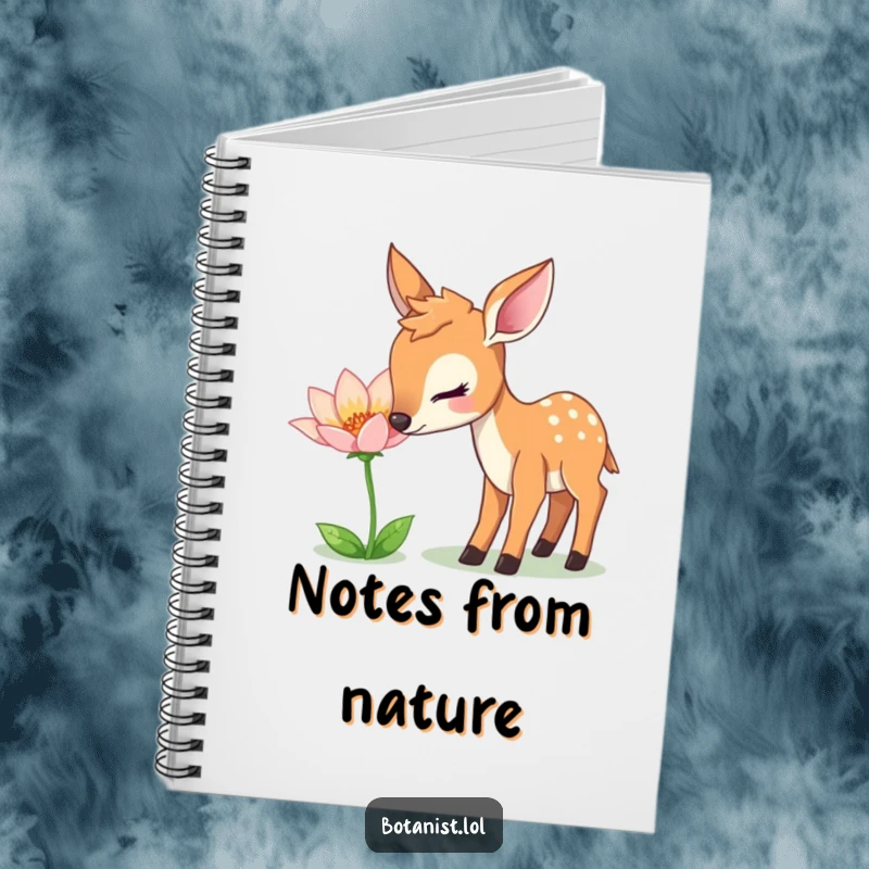 Funny Notebook: A gentle deer curiously sniffs a unique, shimmering flower, perfect for capturing thoughts with tranquility.