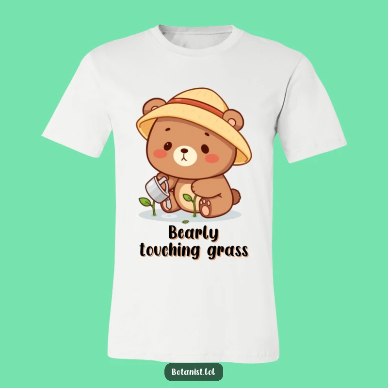Funny Bear Gardener T-Shirt: Happy Bear Watering Sprouts, Hilarious Cute Gift!