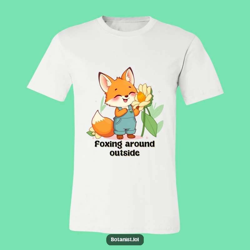 Funny Fox Gardener T-Shirt: Cute Fox in Overalls with Giant Flower, Great Funny Gift!