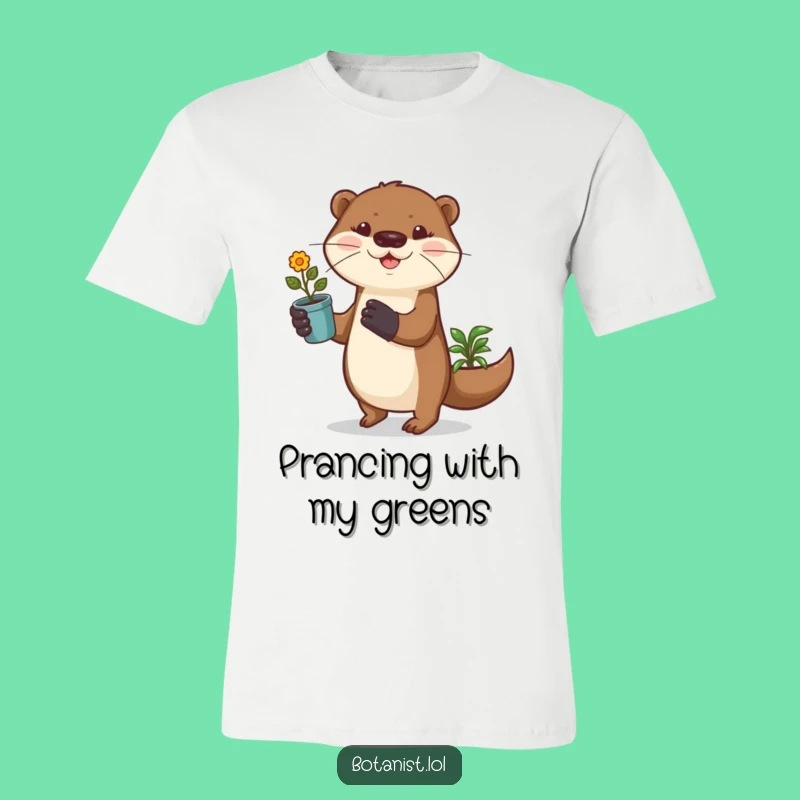 Funny Otter Gardener T-Shirt, Playful Otter with Plant, Hilarious Gift Tee