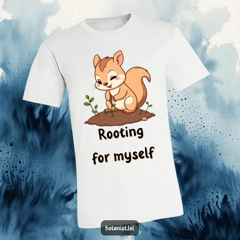 Funny squirrel planting seeds t-shirt, featuring a cheerful and determined squirrel enthusiastically sowing seeds, perfect for garden lovers.