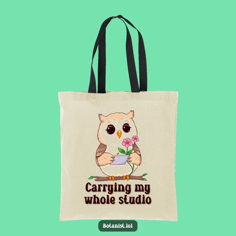 Funny Curious Owl Tote Bag - Artistic Sketching Plant Design, Eco-Friendly Gift
