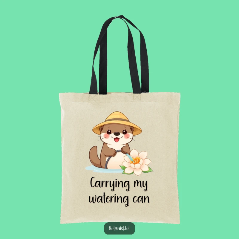Funny Otter Gardener Tote Bag: Spacious Happy Otter Watering Giant Flower, Great Gift