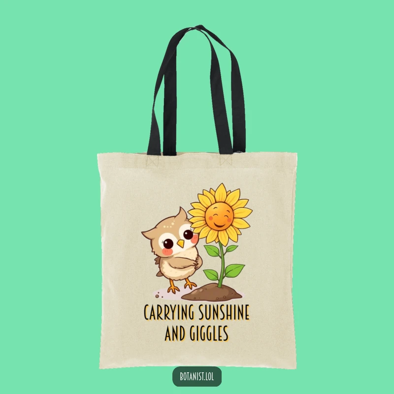 Funny Owl Plants Laughing Sunflower Tote Bag, Durable & Whimsical Gift for Everyday Use